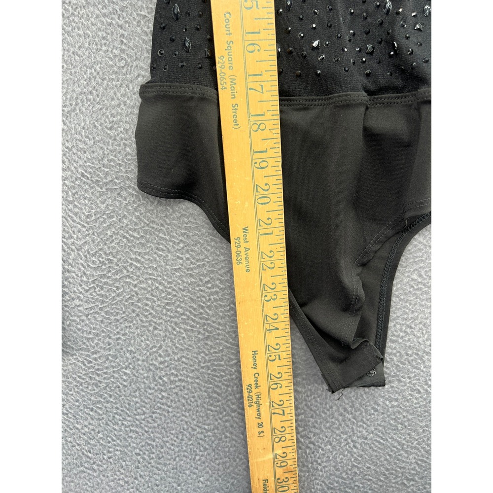 Windsor Bodysuit Womens S Black Rhinestone Embellished Mesh Long Sleeve - Picture 6 of 10